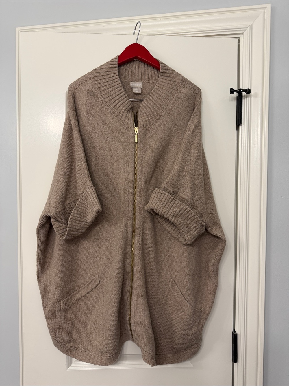 Chico's Taupe Zip-Front Cozy Cardigan